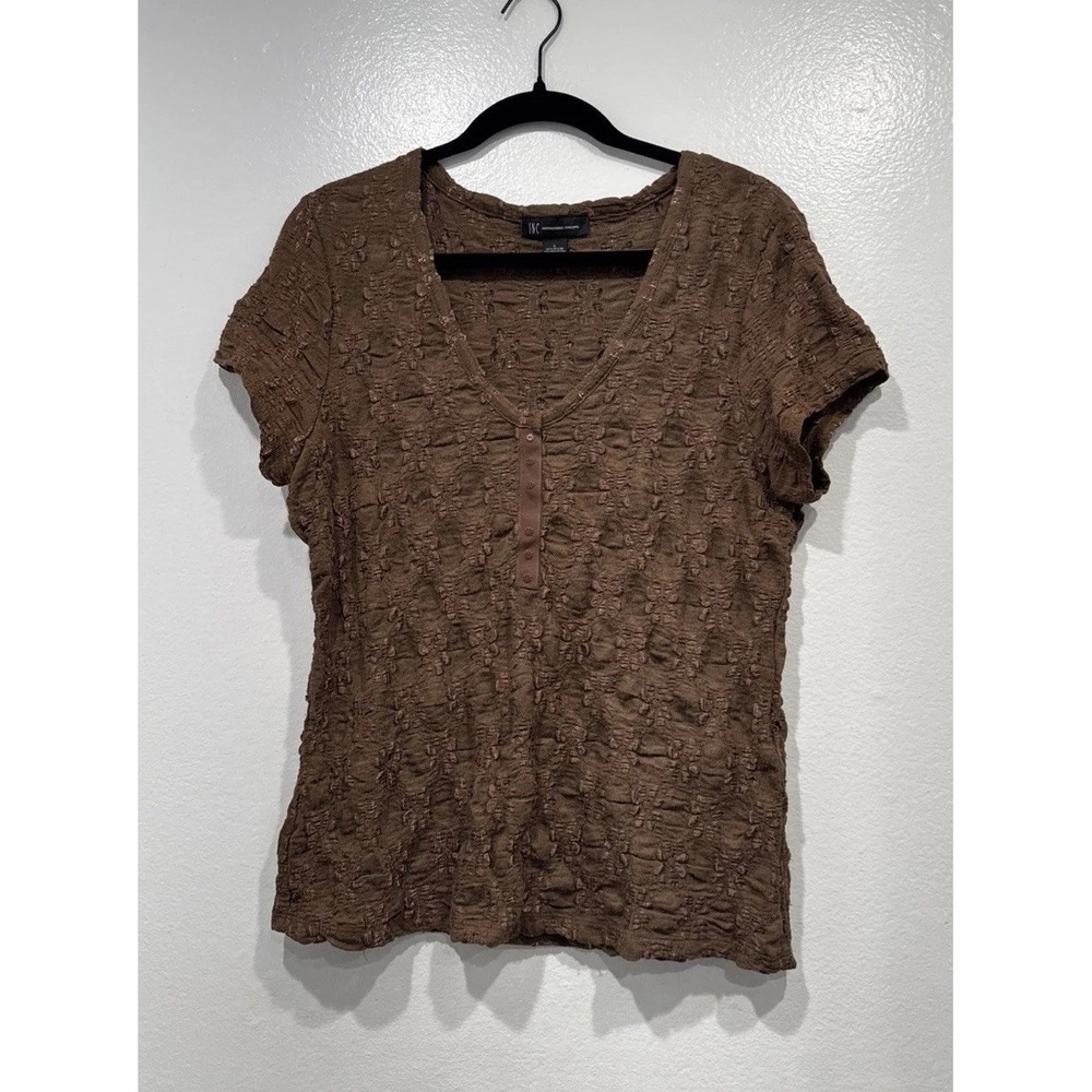 INC Brown Textured Floral Top Size Large Y2K 90s Look‎ Fairy Grunge V Neck Boho